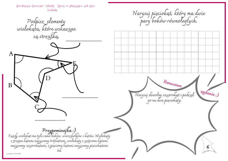 Geometryczny dzienniczek 5-klasisty -figury na płaszczyźnie, pola figur