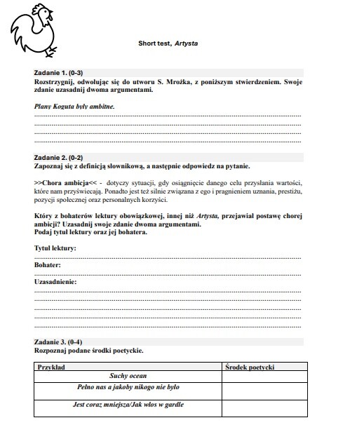 Test sprawdzający z lektury "Artysa"