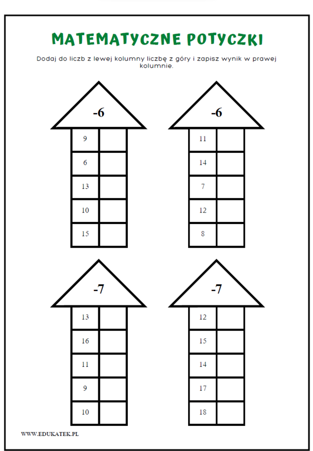 Matematyczne potyczki - dodawanie i odejmowanie