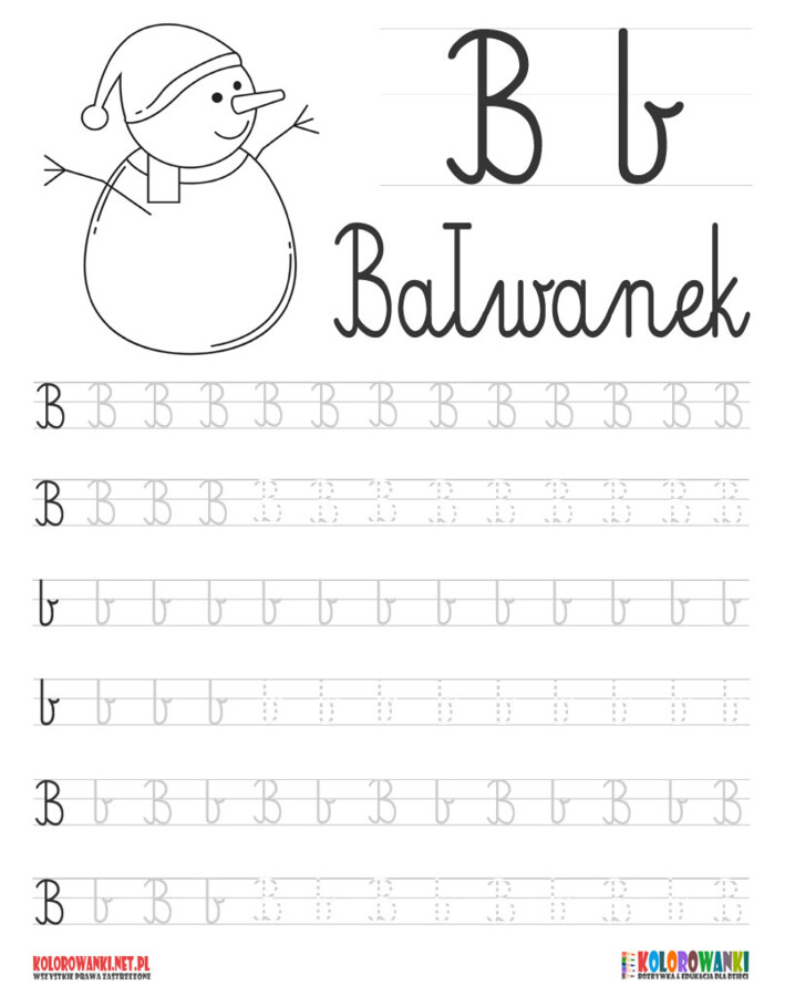 Nauka pisania literek po śladzie