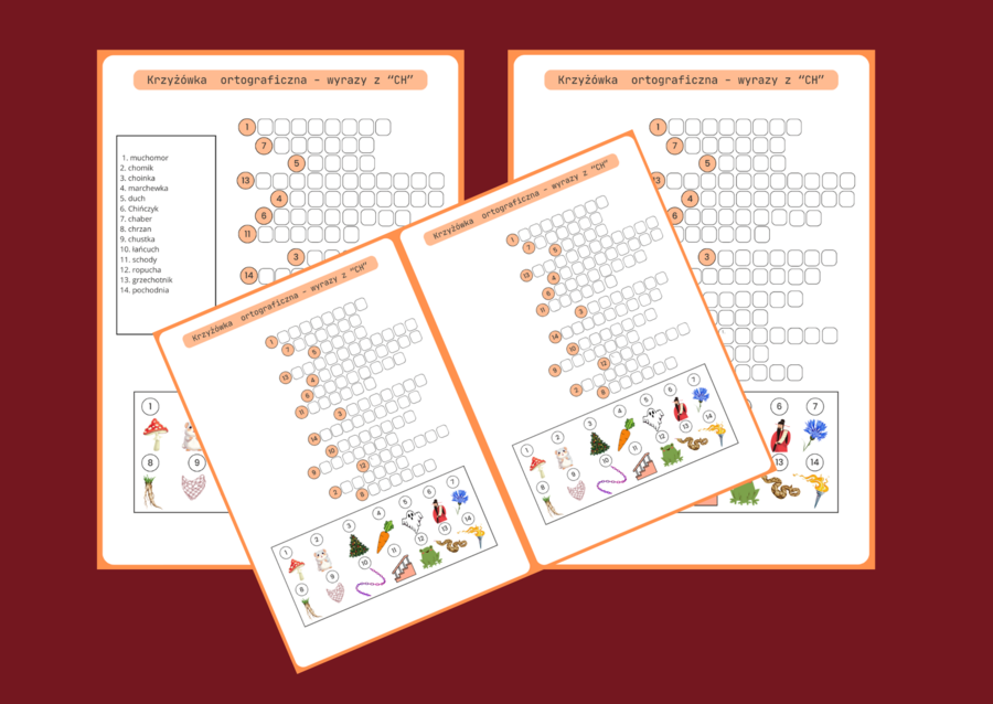 KRZYŻÓWKA obrazkowa – ortografia – CH - ćwiczenia redakcyjne