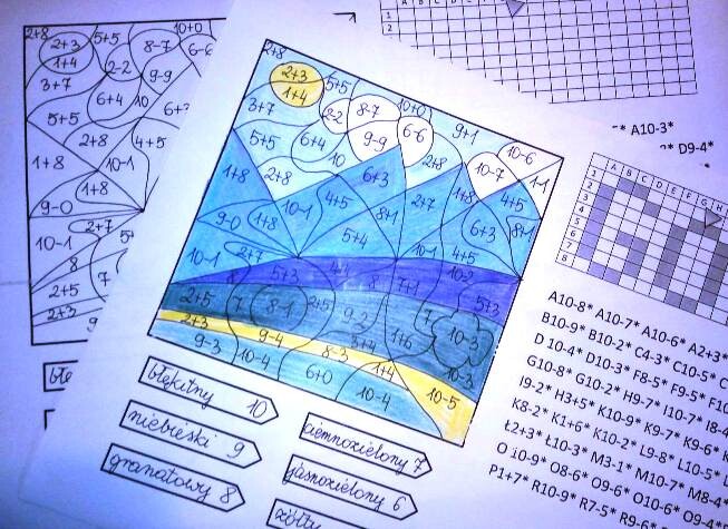 Matematyczna kolorowanka i kodowanka po wprowadzeniu liter g oraz y