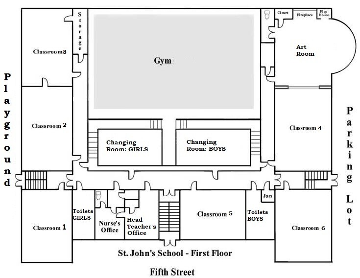 Mapa szkoły do ćwiczenia wskazywania drogi - karta pracy z angielskiego