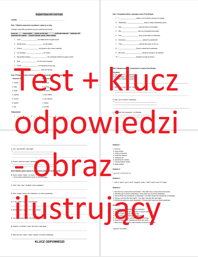 English Class A2+ unit 4 test (praca klasowa)