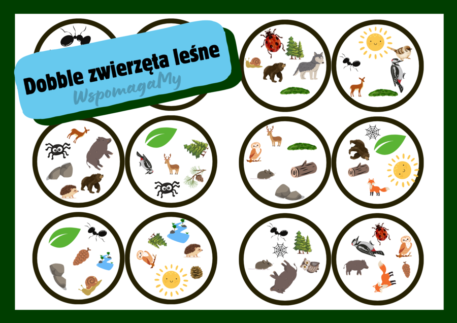 Gra dla przedszkolaków Dobble - ale pary, zwierzęta leśne, las