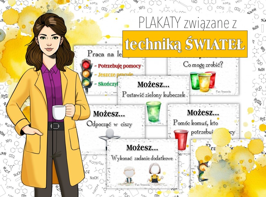 Plakat. Szkolna gazetka ścienna. Plakaty związane z techniką świateł drogowych do sali chemicznej i nie tylko. Światła. OK.