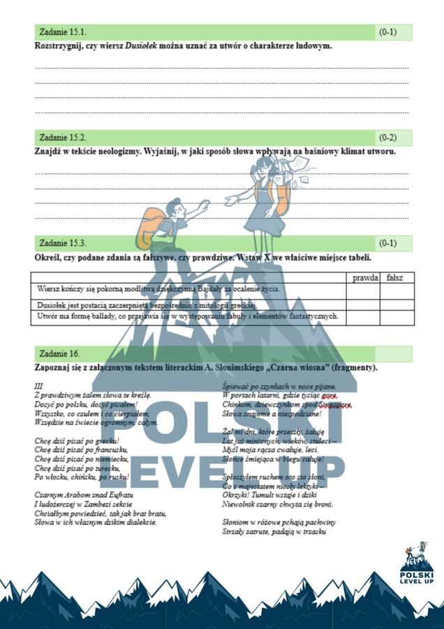 Test 20 zadań z poezji dwudziestolecia międzywojennego_Polski Level Up