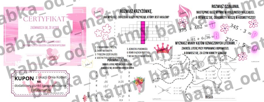 Dzień kobiet - zadania matematyczne dla kl. 7 - 8