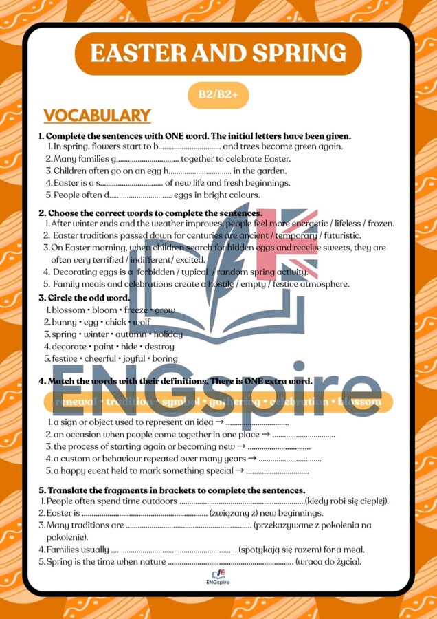 Easter & Spring B2/B2+ – komplet lekcji (vocabulary, reading, grammar, speaking + key)