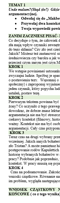 WYPOWIEDŹ ARGUMENTACYJNA W LICEUM PODPOWIEDZI DO PRACY SAMODZIELNEJ Makbet