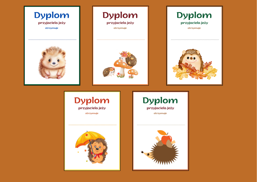 DZIEŃ JEŻA – dyplomy – 11 wersji – biblioteka – świetlica