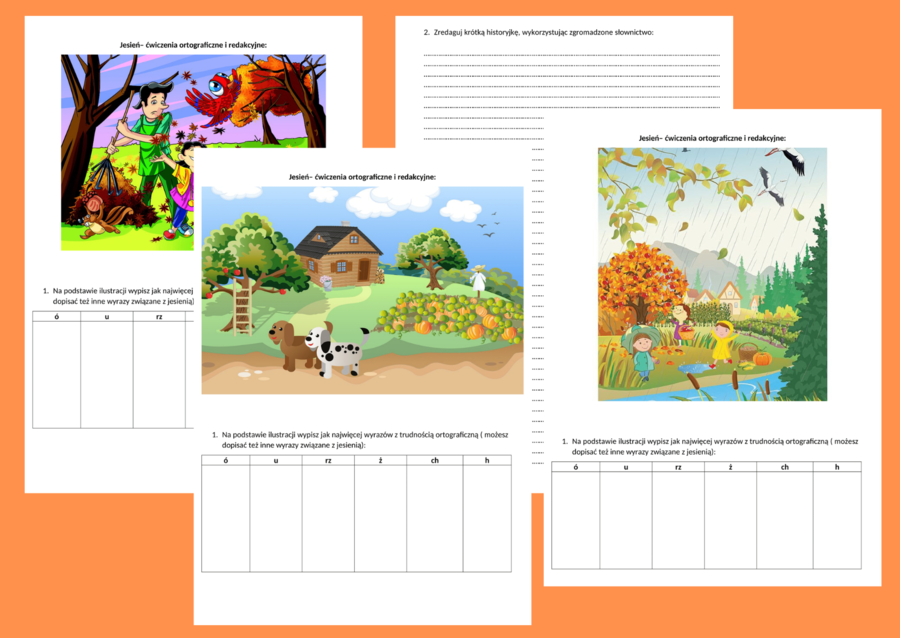 JESIEŃ - ćwiczenia ortograficzne i redakcyjne - karty pracy - kl.4-6