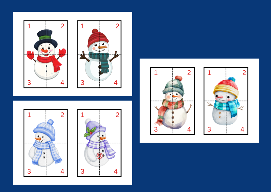 DZIEŃ BAŁWANA – Dzień Bałwanka – ZIMA – puzzle – układanka- układanki – biblioteka – świetlica – przedszkole – 12 wersji