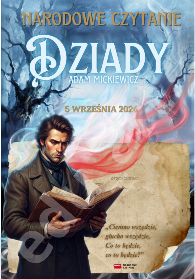 Narodowe Czytanie 2026 – Plakat informacyjny „Dziady” Adam Mickiewicz (Gotowy do druku)
