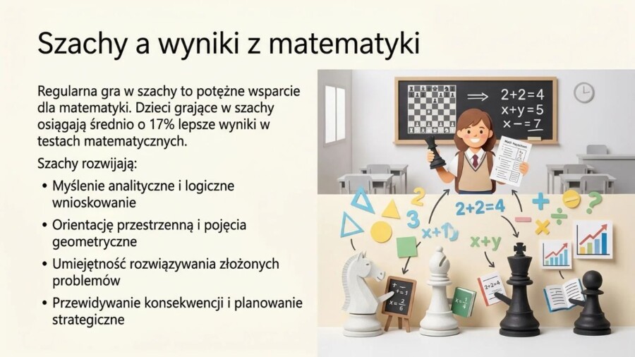 Edukacja przez szachy w szkole – prezentacja PDF (15 slajdów), rozwój myślenia, koncentracji i matematyki