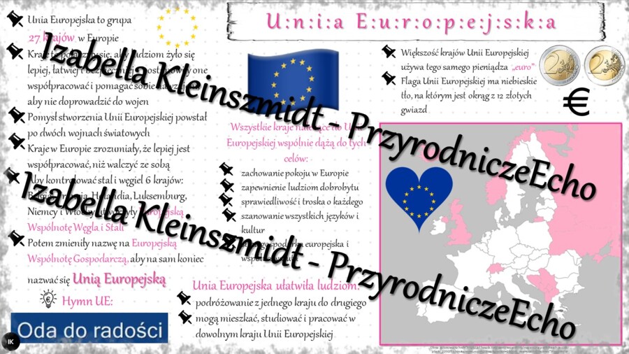 Sketchnotka - notatka „Unia Europejska” wykonana w power point do edycji. Geografia 6; „Środowisko przyrodnicze i ludność Europy”