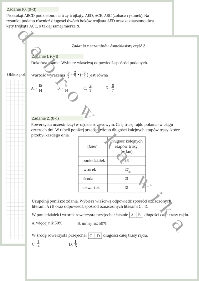 Zestaw zadań matematycznych z egzaminów ósmoklasisty - część 2