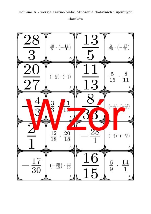 Domino - Mnożenie dodatnich i ujemnych ułamków | matematyka