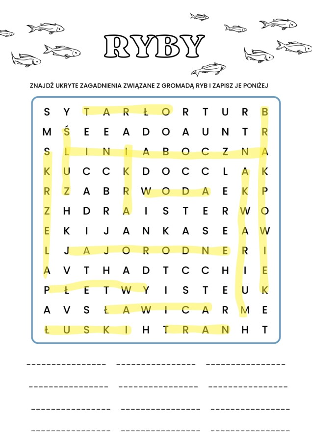 Wykreślanka - cechy ryb