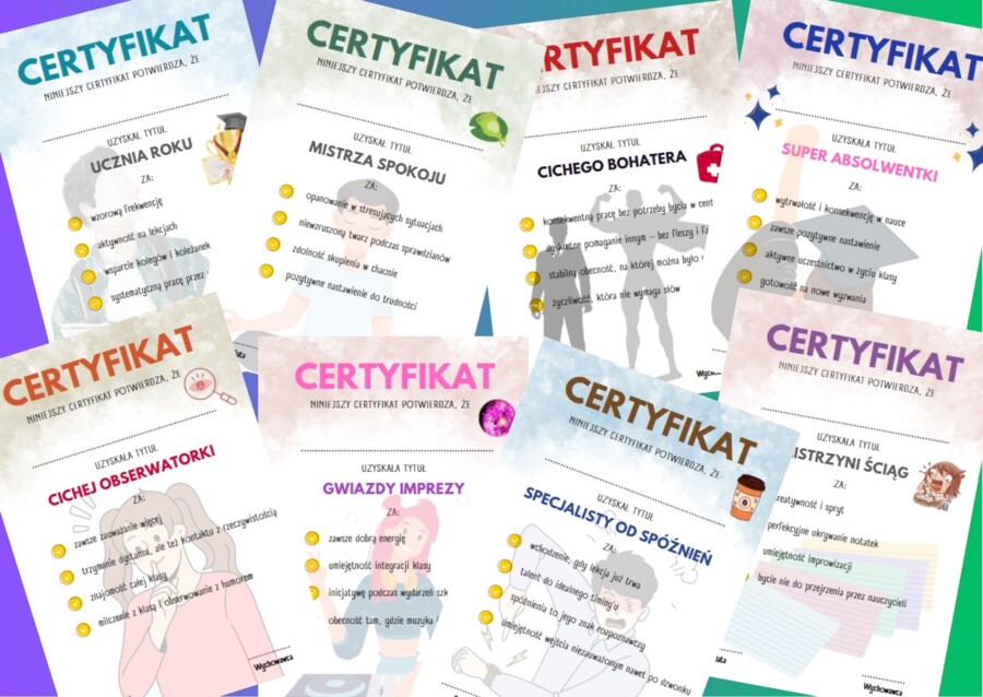 Pozytywne Certyfikaty/Dyplomy dla absolwentów klas 4-8/szkół średnich 32 WZORY