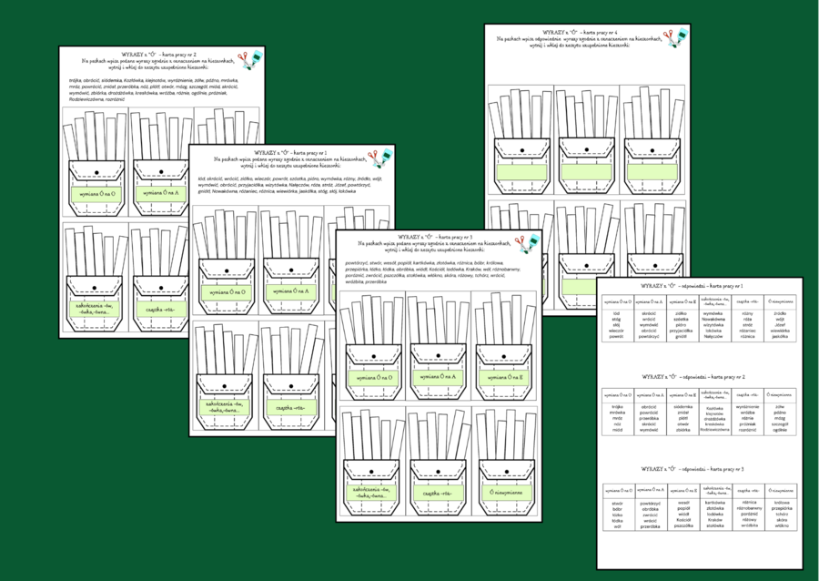 ORTOGRAFIA - wyrazy z "Ó" - zasady - wklejka - karta pracy - 3 wersje + odpowiedzi