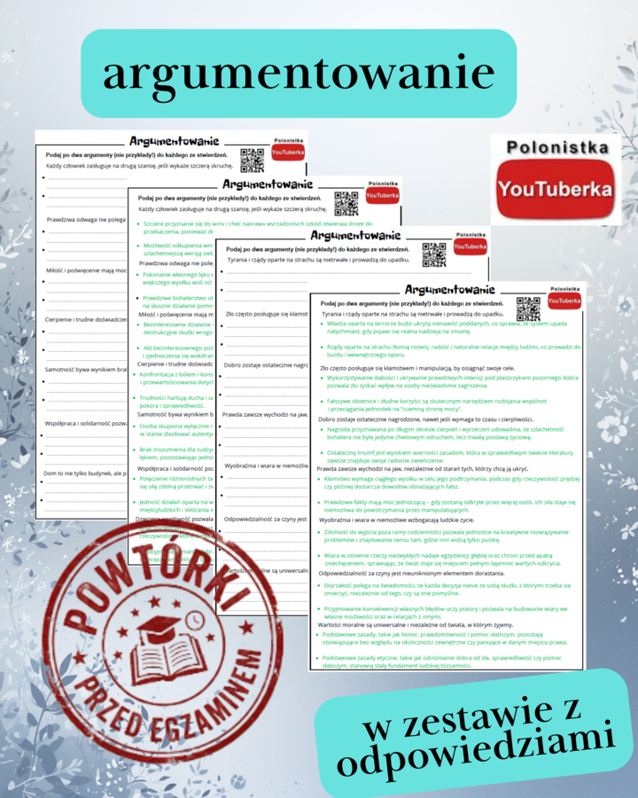 Argumentowanie (ćwiczenia do rozprawki) - powtórki przed egzaminem E8