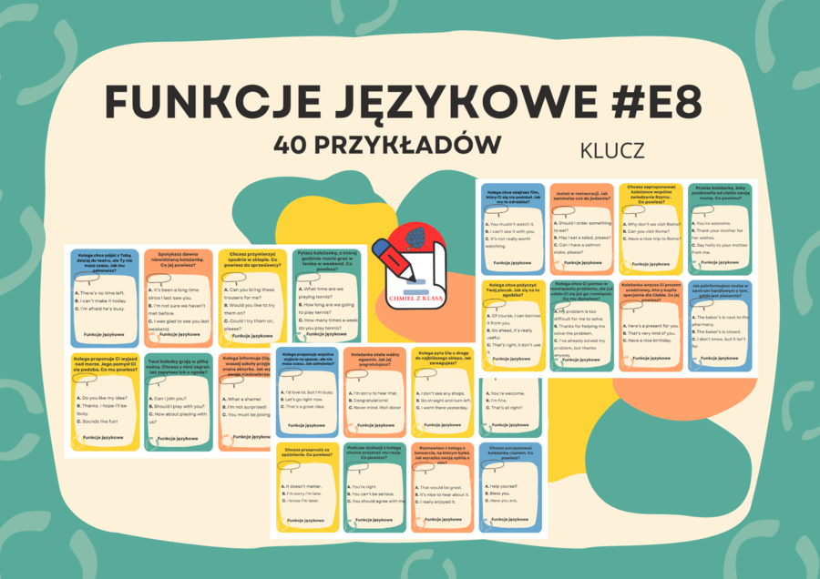 FUNKCJE JĘZYKOWE- EGZAMIN E8- 40 FISZEK