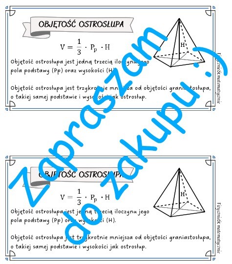 Objętość ostrosłupa - wklejka, notatka dla ucznia szkoły podstawowej.