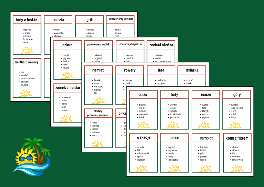 Wakacyjne TABOO – tabu - wakacje – lato – biblioteka – świetlica – ZAJĘCIA Z WYCHOWAWCĄ – 48 szt.