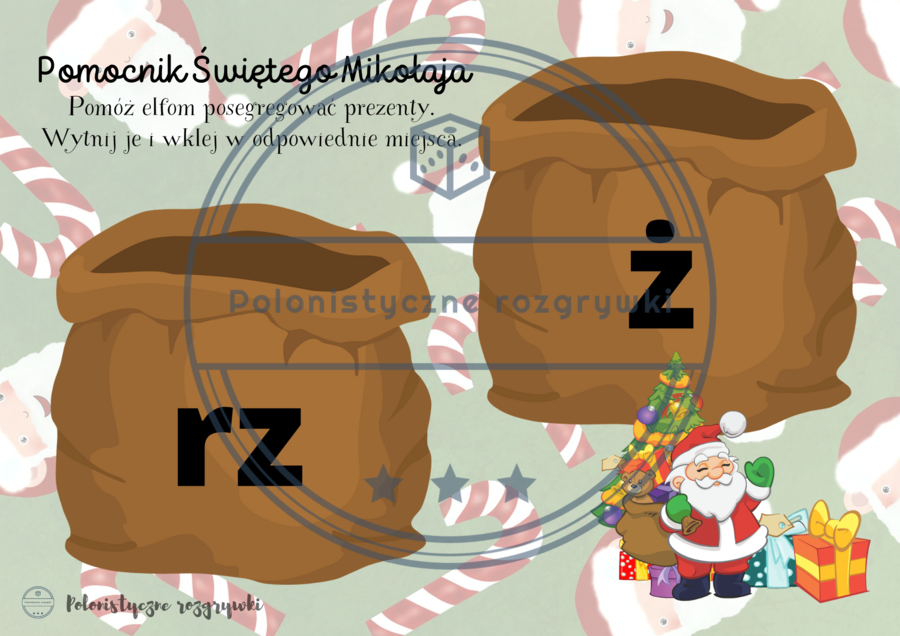 Pomocnik Świętego Mikołaja. Ortografia. Boże Narodzenie na języku polskim. Segregowanie