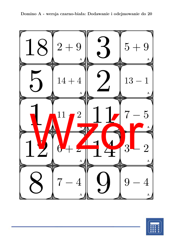 Domino - Dodawanie i odejmowanie do 20 | matematyka