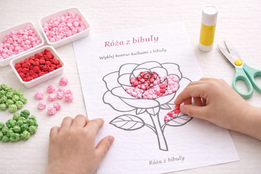 Wyklejanka. Róża z bibuły