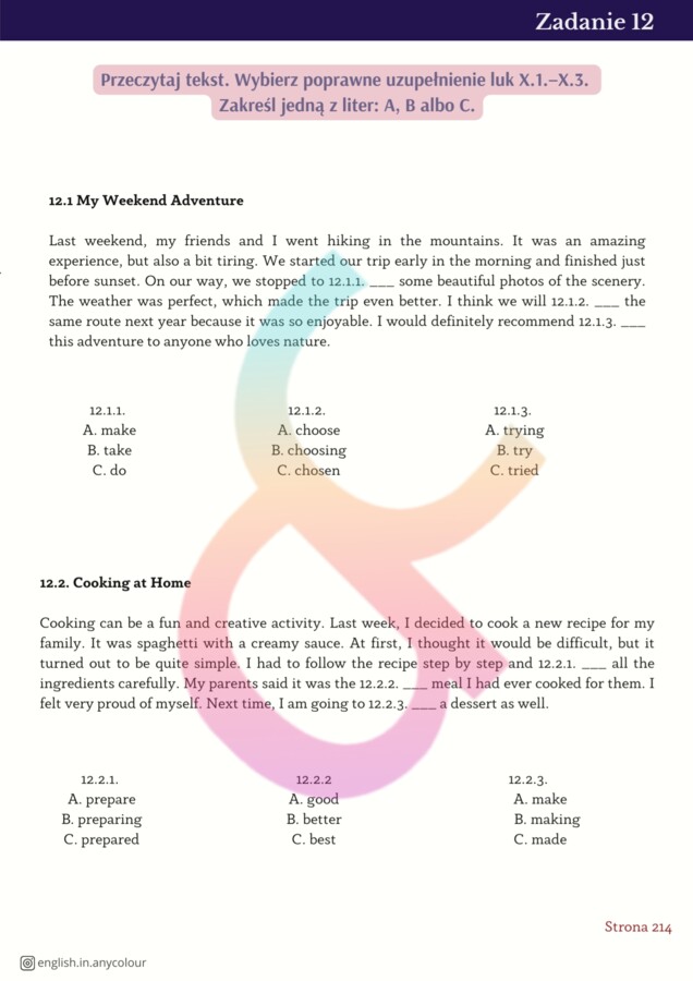Angielski: Egzamin ósmoklasisty - ponad 600 ćwiczeń do zadań od 5 do 13. Klucz odpowiedzi.