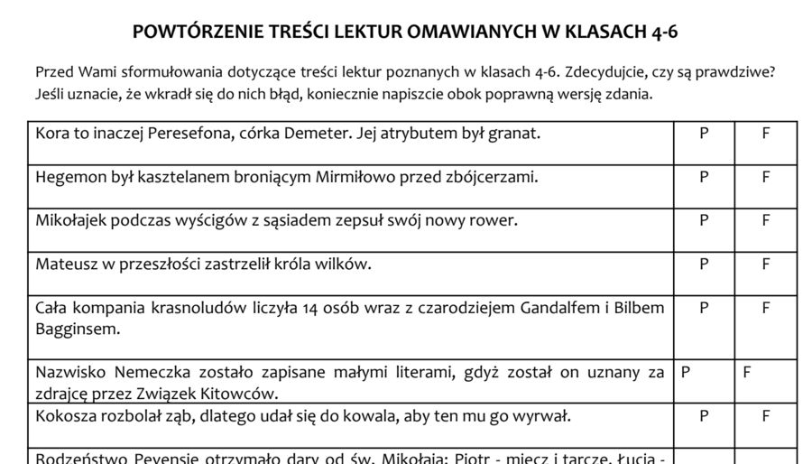 Lekturowe ikony (kl. 4-6) + karta pracy