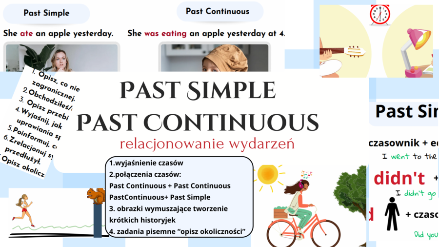 Past Simple i Past Continuous, E8, matura, opis okoliczności- tworzenie historyjek w oparciu o obrazki,