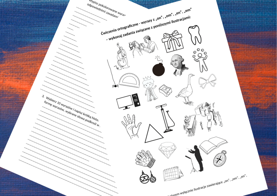 Ortografia – wyrazy z „on", "om", "en", "em"– karta pracy