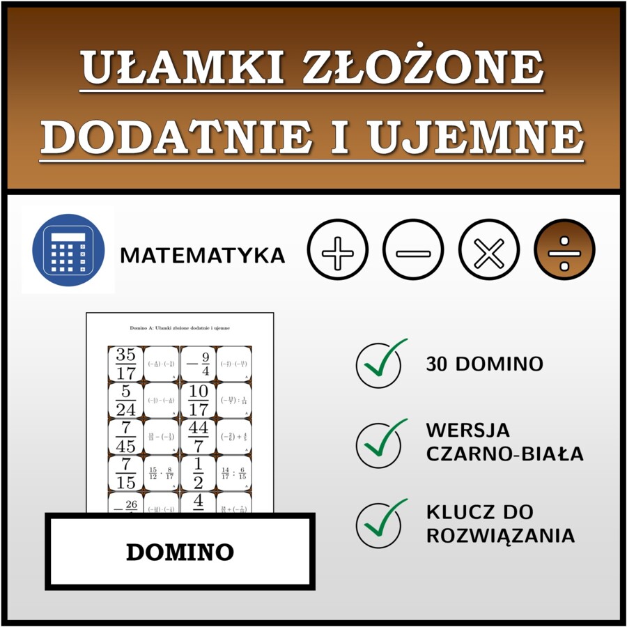 Domino - Ułamki złożone dodatnie i ujemne | matematyka