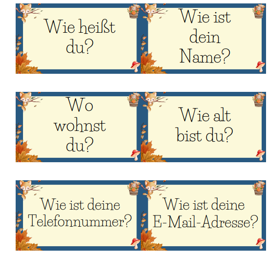 Podstawowe pytania - język niemiecki - szkoła podstawowa, szkoła średnia, rozgrzewka, utrwalenie