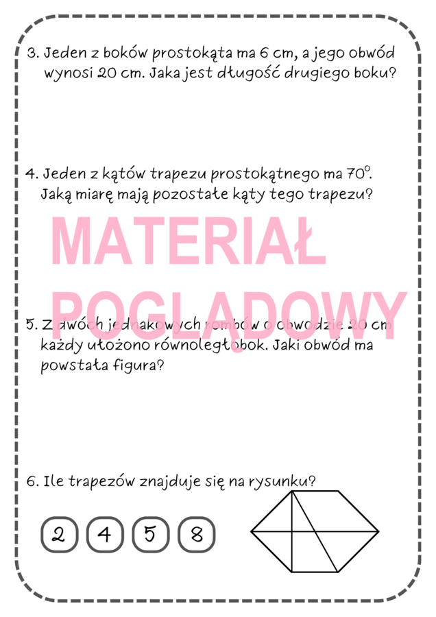 Karta pracy lub kartkówka CZWOROKĄTY kl. 4, 5, 6