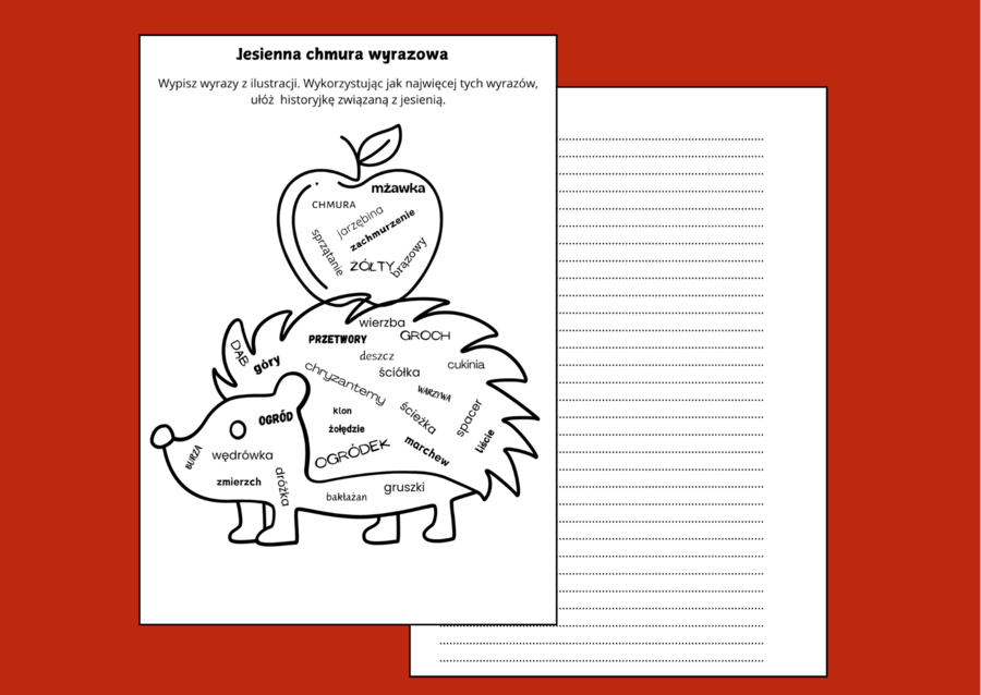 Jesienna ortograficzna CHMURA wyrazowa - jesień - ortografia - ćwiczenia redakcyjne - opowiadanie