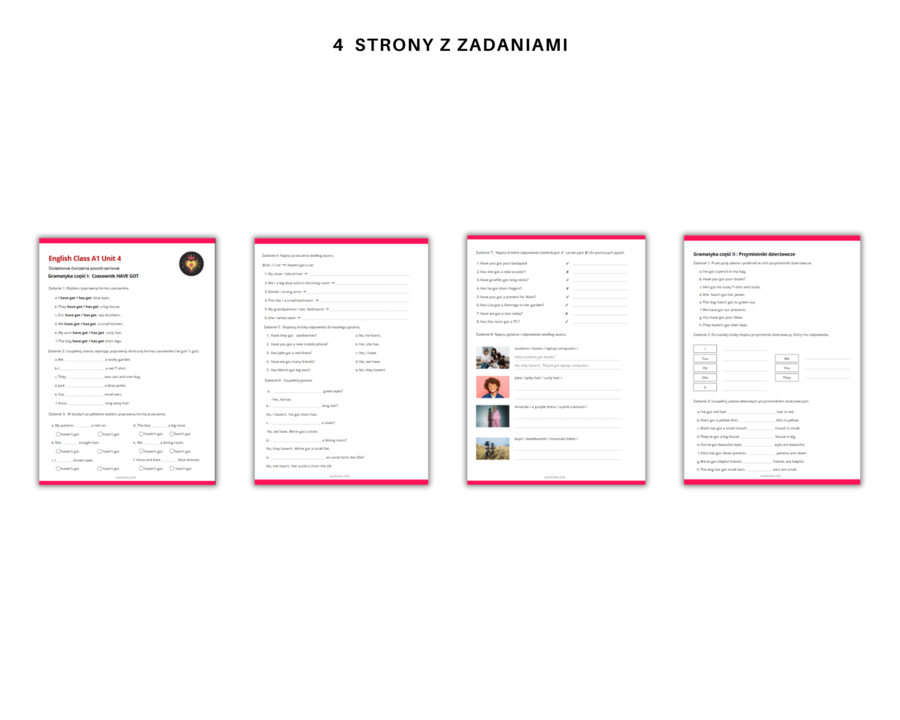 Gramatyka klasa 4: Czasownik  have got + przymiotniki dzierżawcze na podstawie  poręcznika English Class A1