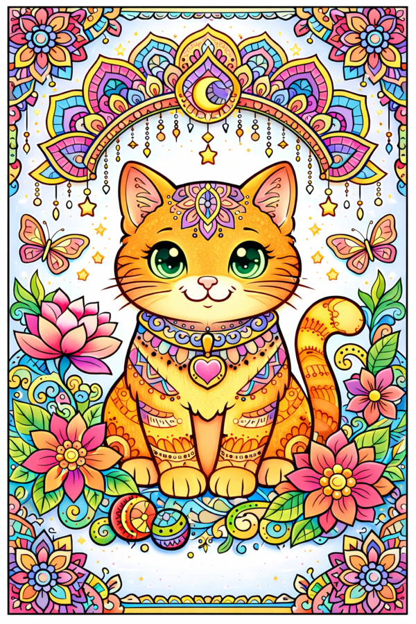 Dzień Kota: koty mandale – kolorowanki A4 (6 stron) – PDF
