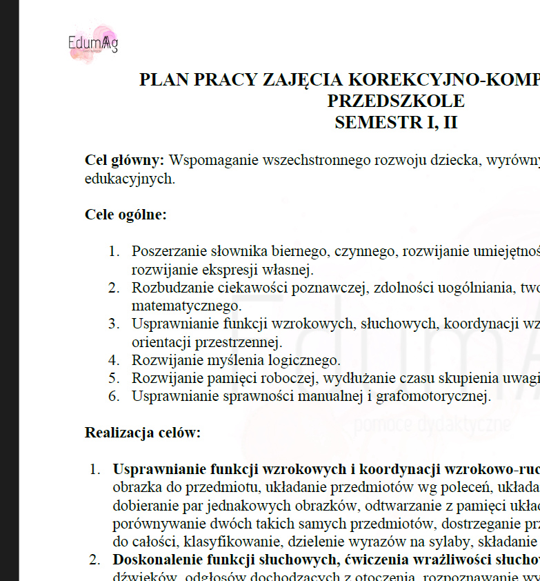 KOMPLETNY PAKIET DO ZAJĘĆ KOREKCYJNO-KOMPENSACYJNYCH W PRZEDSZKOLU