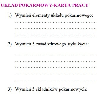 Układ pokarmowy-karta pracy