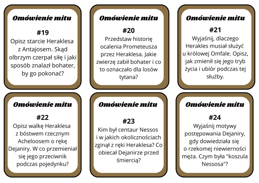Wybrane mity greckie - karty dyskusyjne