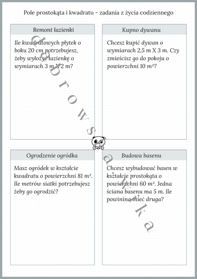 Pole prostokąta i kwadratu - przykłady z życia codziennego