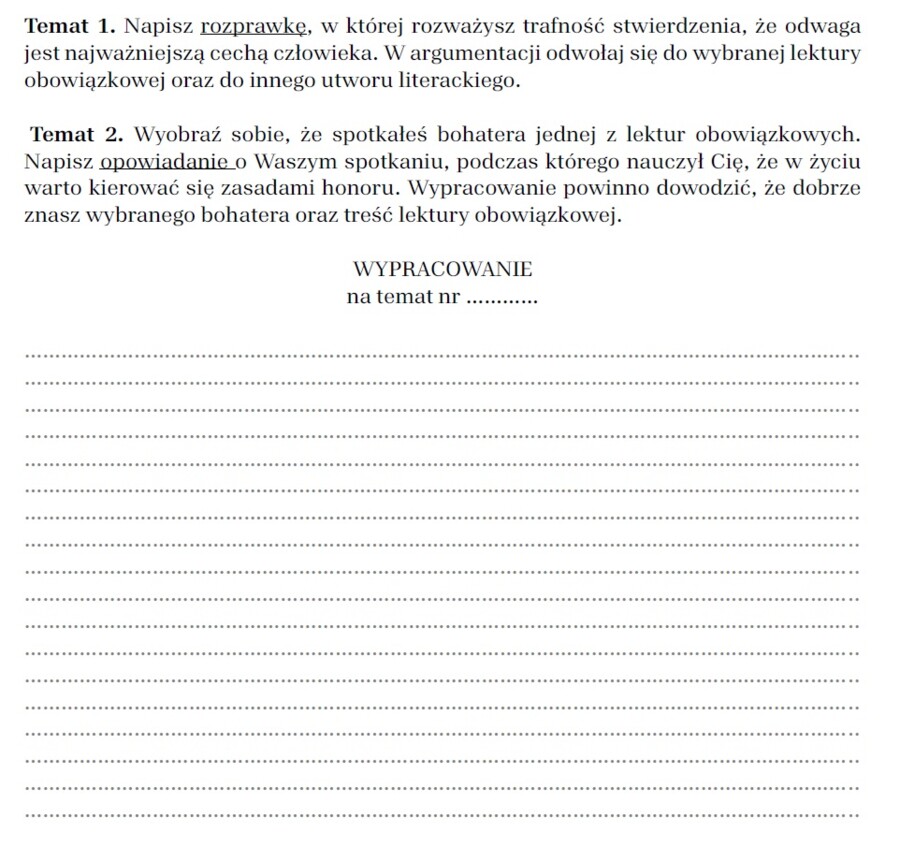 Arkusze egzaminacyjne lektury IV-VIII