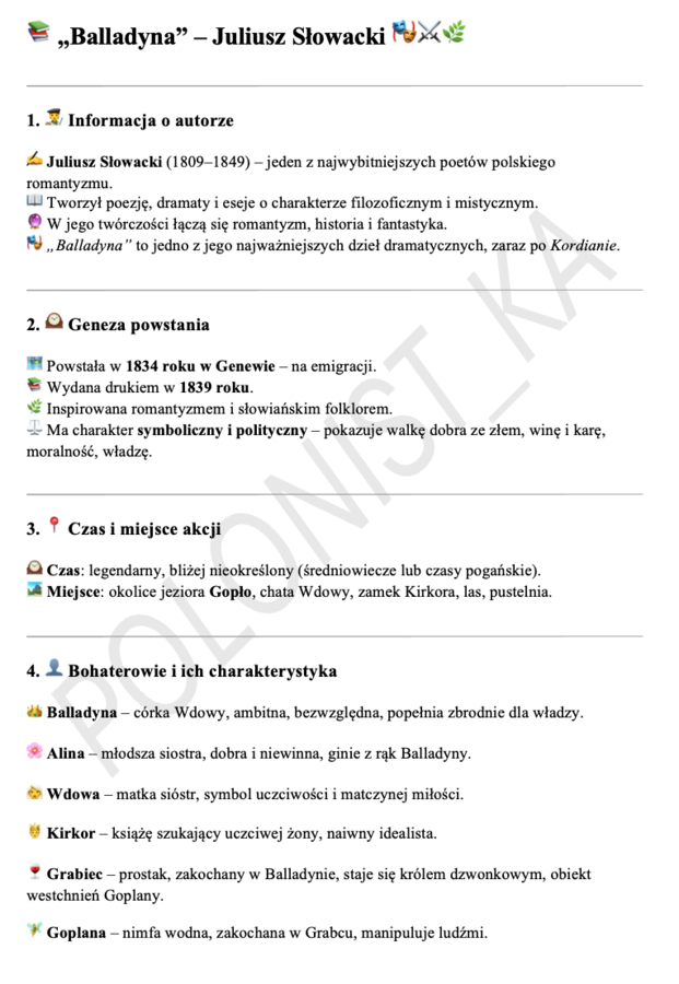 "Balladyna" - notatka dla ucznia