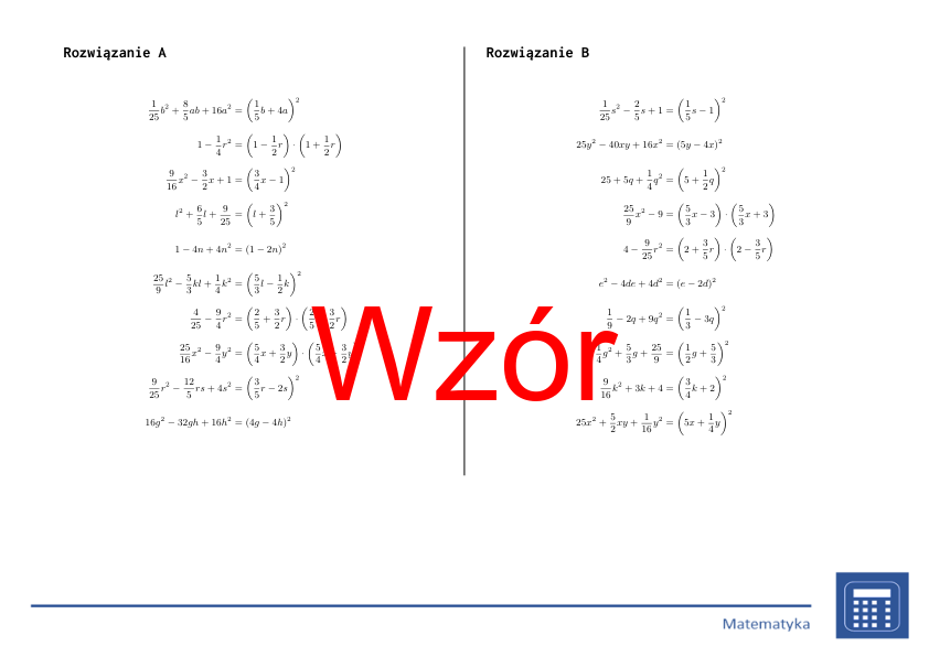 Wzory algebraiczne, rozkład (ułamki) | matematyka, algebra | 26 kolumn