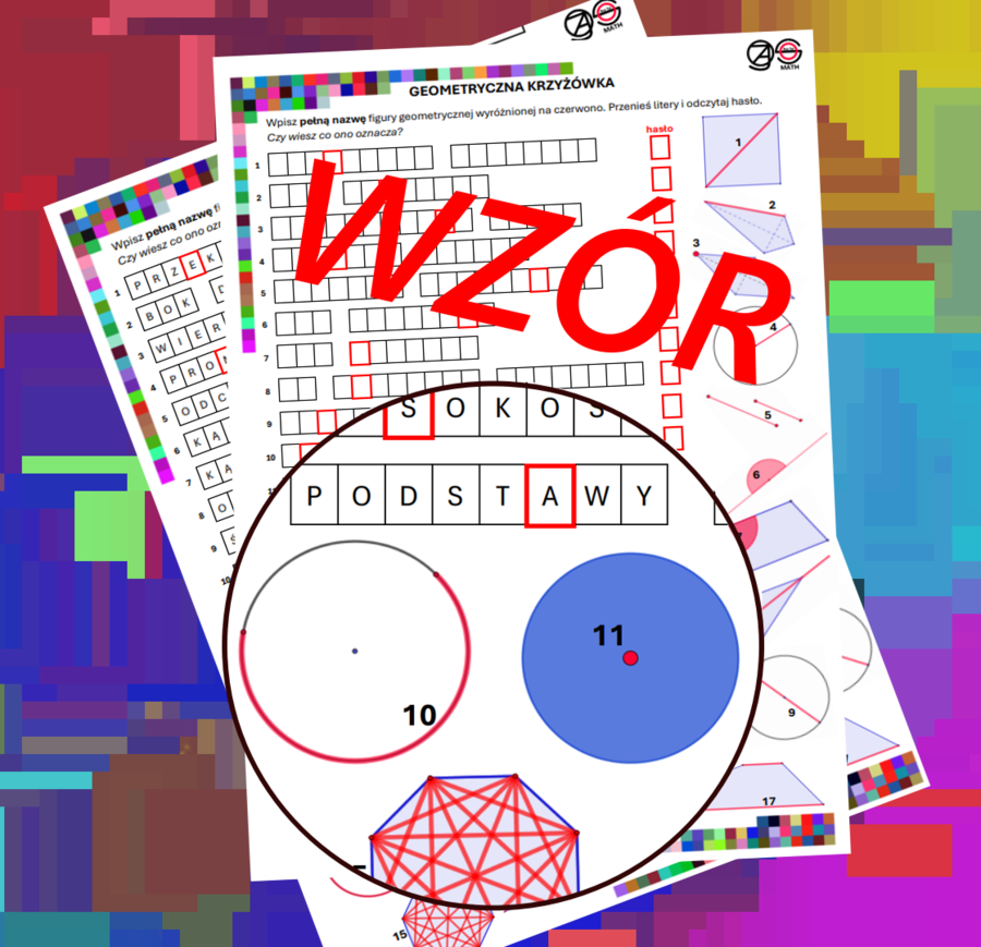 (klasa 5-6) Krzyżówka z pojęciami geometrycznymi z rysunkami.